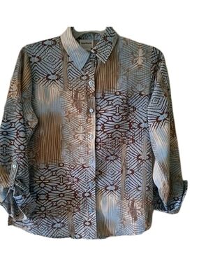 Bon Worth Blue & Brown Printed Collared Shirt Lightweight Office